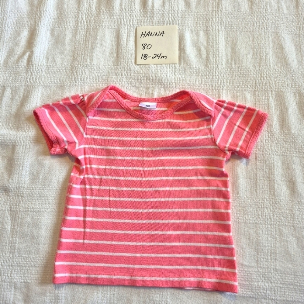 Hanna Andersson girls size 80 or 18-24 months pink and white stripe shirt VGUC
